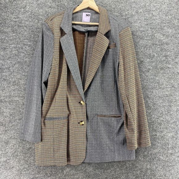 So Coat Women XL Gray Colorblock Button Up Collared Long Sleeve Lined Pockets - Picture 1 of 9